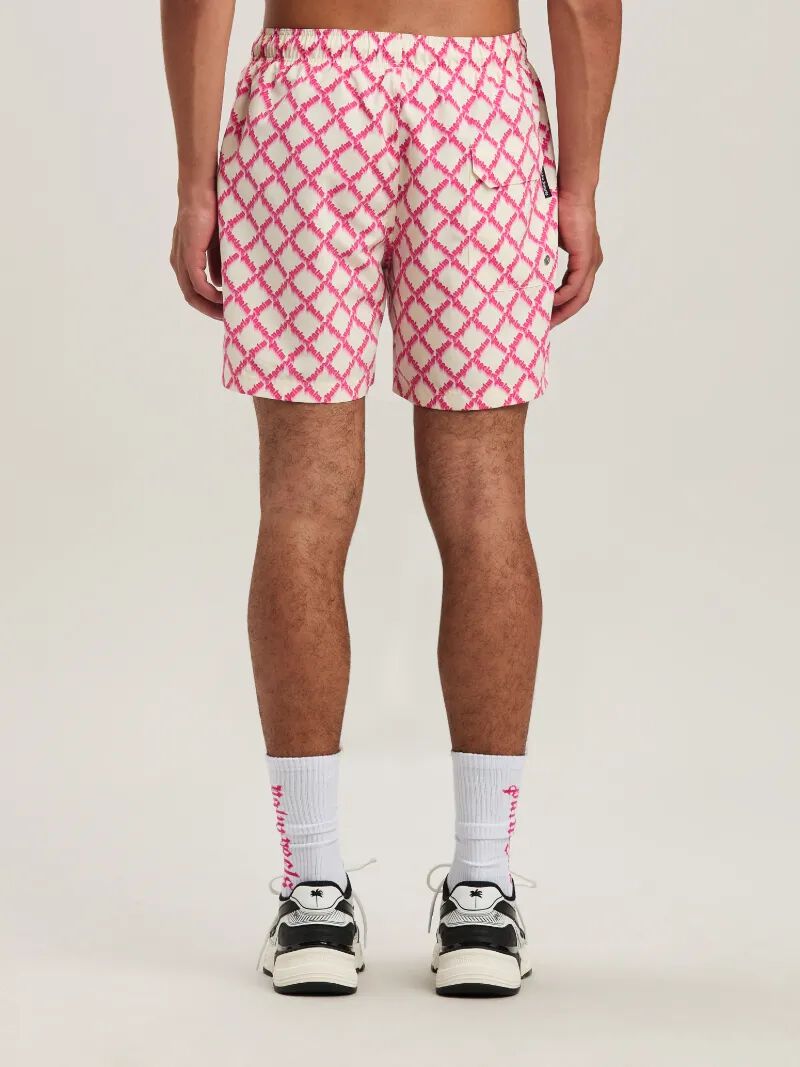 PALM ANGELS  NET LOGO SWIMSHORTS IVORY - FUCHSIA PMFD012S25FAB003