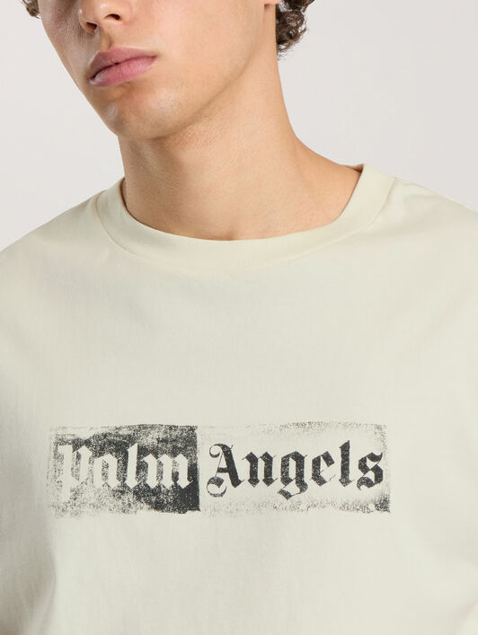 PALM ANGELS T-Shirt Con Logo A Timbro OFF WHITE - BLACK PAMAA01F26JR05