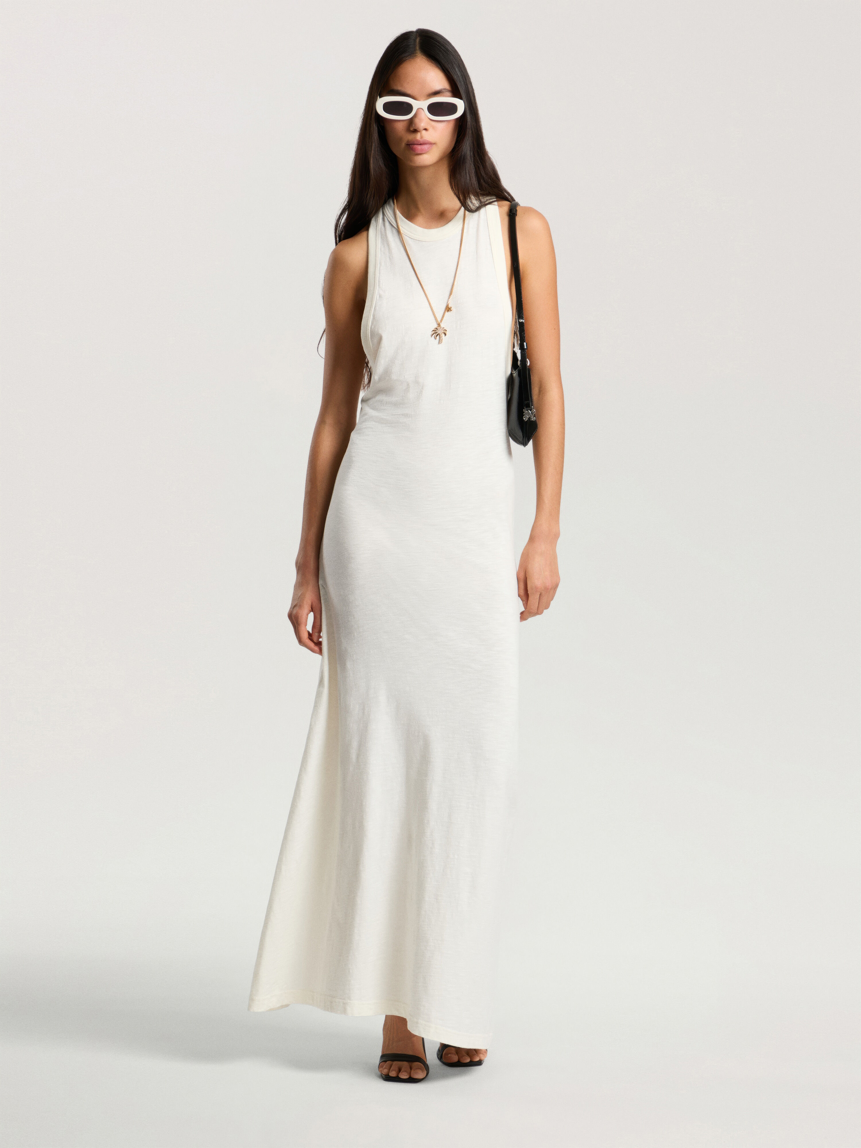 PALM ANGELS Curved Logo Essential Dress OFF WHITE - KAKI PAWDH01F26JR01