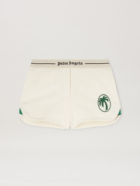 PALM ANGELS  Oval Palm Sweat Shorts OFF WHITE - FOREST GREEN PWCI014S25FLE001