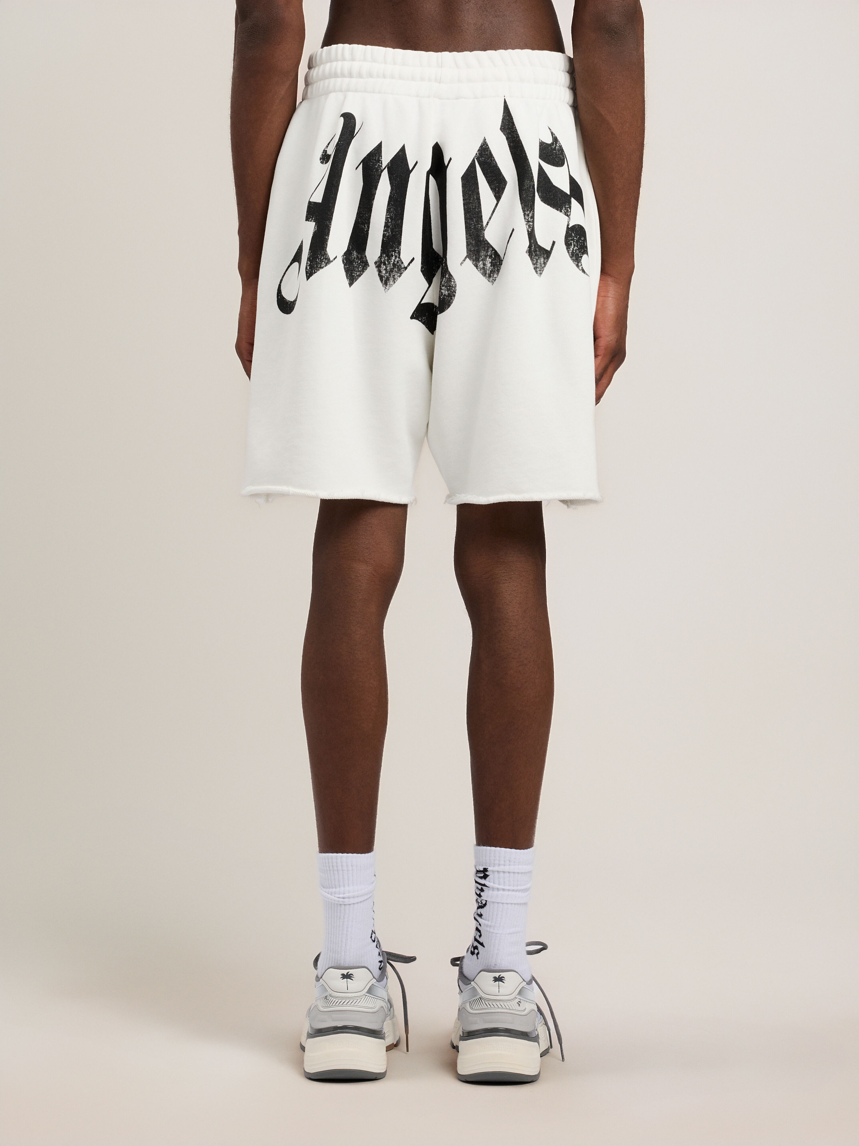 PALM ANGELS Big Waist Logo Sweatshorts OFF WHITE BLACK PMCI02CS26FLE001
