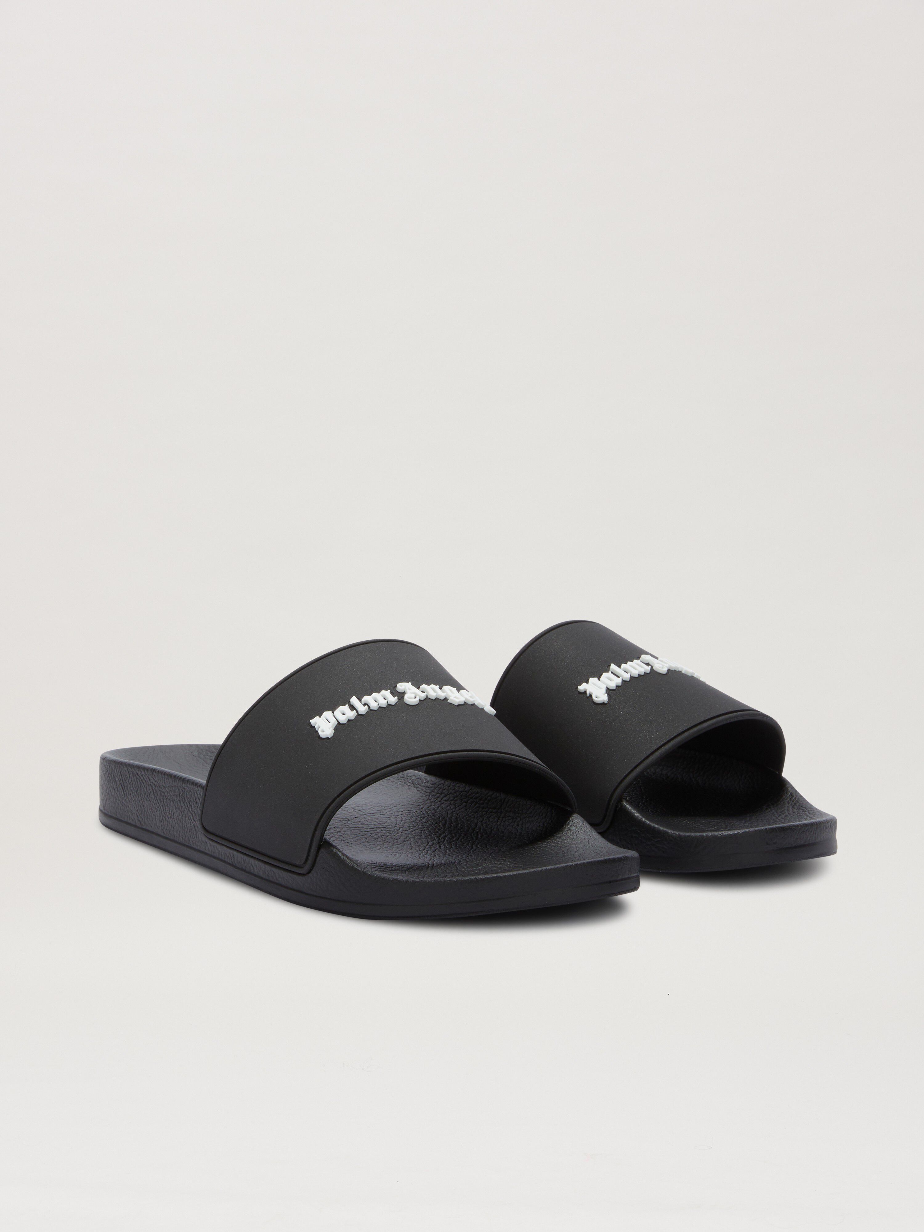 PALM ANGELS Classic Logo Pool Slider BLACK - WHITE PMIC010C99MAT001