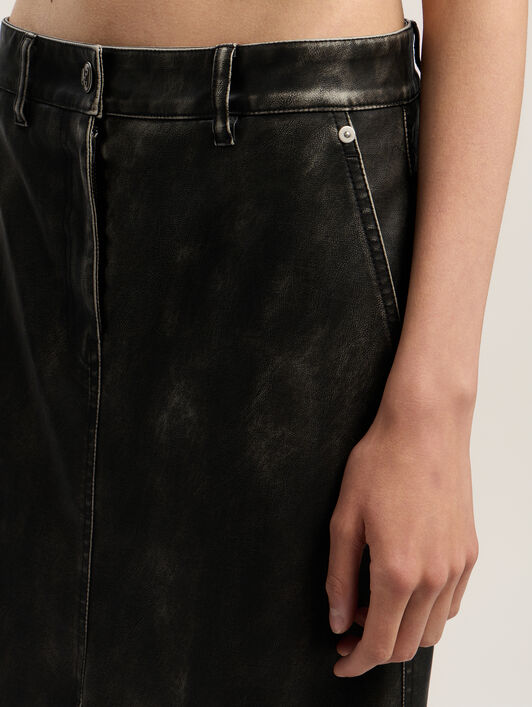 PALM ANGELS Curved Logo Coated Long Skirt DARK GREY - BLACK PWJC014F25FAB001