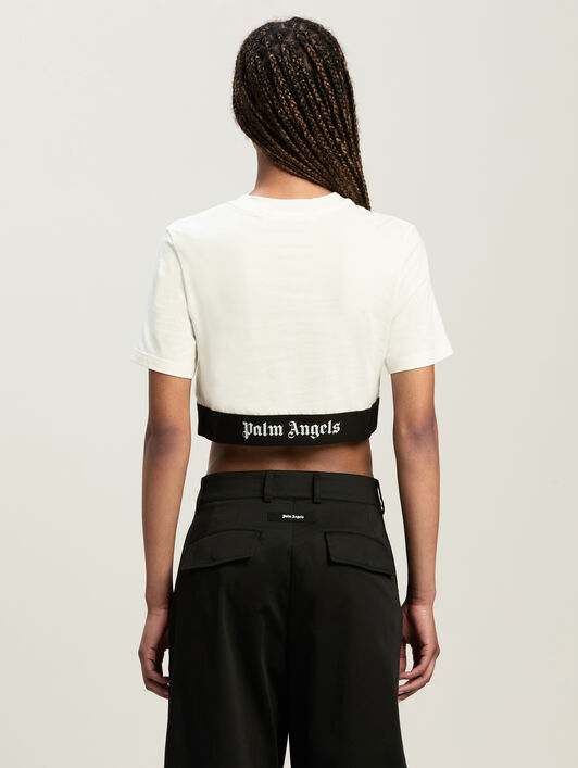Classic Logo Tape Crop Tee Off White Bla PALM ANGELS Classic Logo Tape Crop Tee Off White Bla OFF WHITE BLACK PWAA067C99JER001