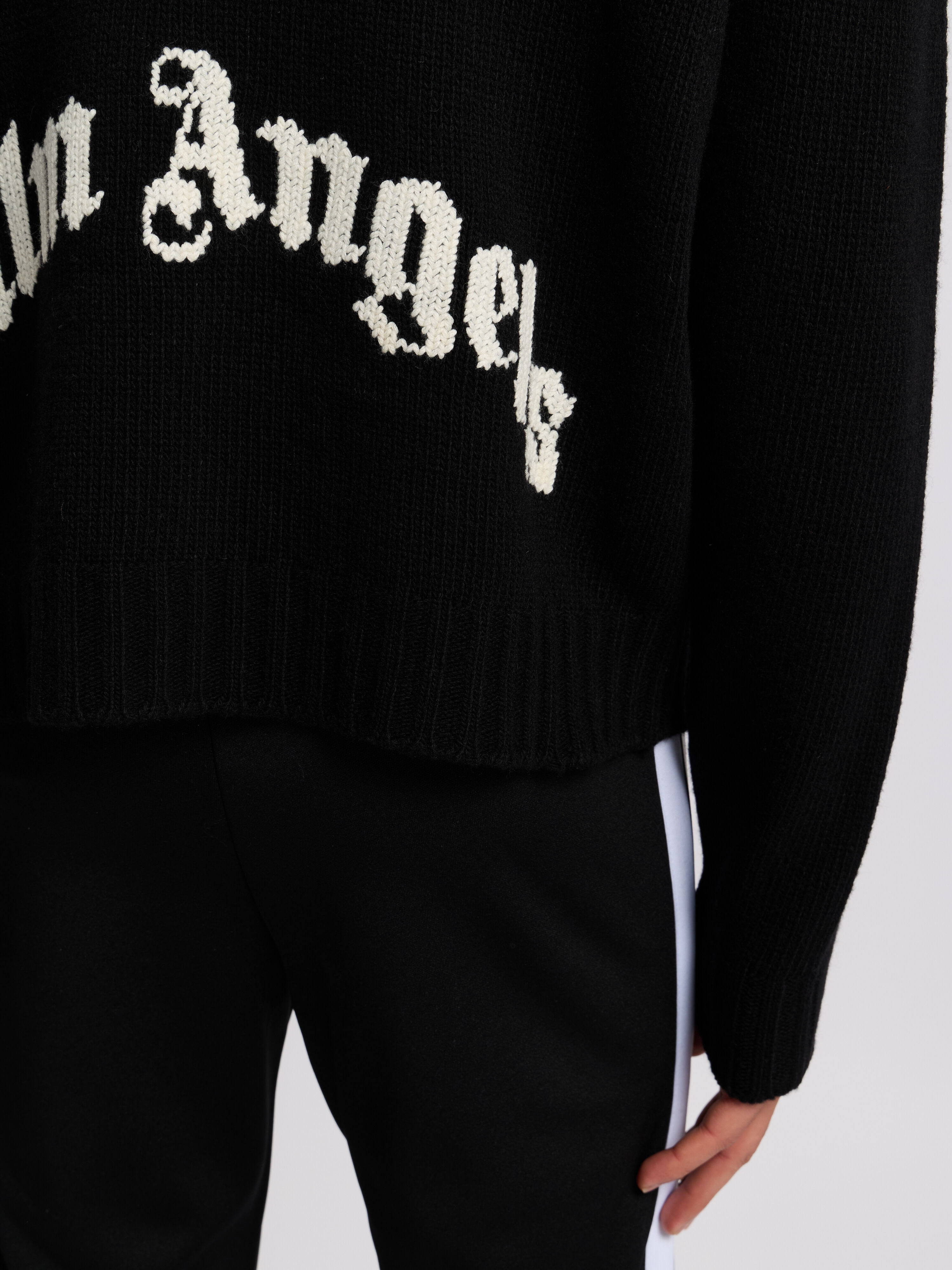 Curved Logo Sweater in BLACK WHITE for Men | Palm Angels®