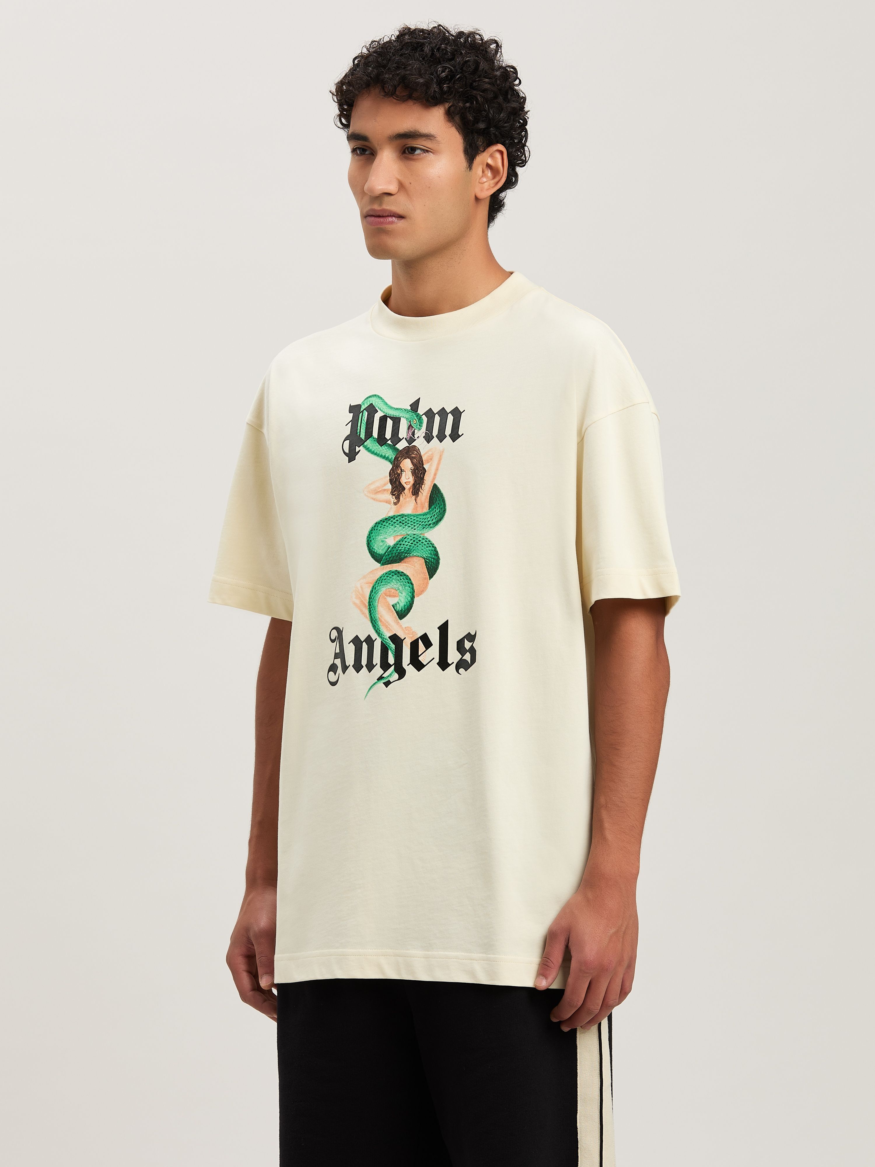 PALM ANGELS  Pin up T-shirt AVORIO - NERO PMAA001S25JER007