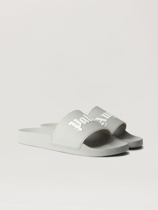 PALM ANGELS Big Logo Sliders GREY WHITE PMIC018S26MAT003
