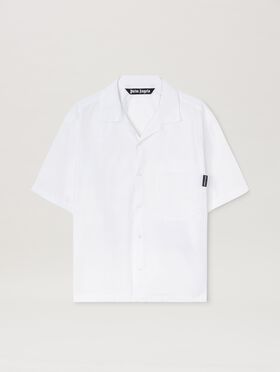 PALM ANGELS  Curved Logo short sleeves shirt LIGHT BLUE - OFF WHITE PMGE043S25FAB003