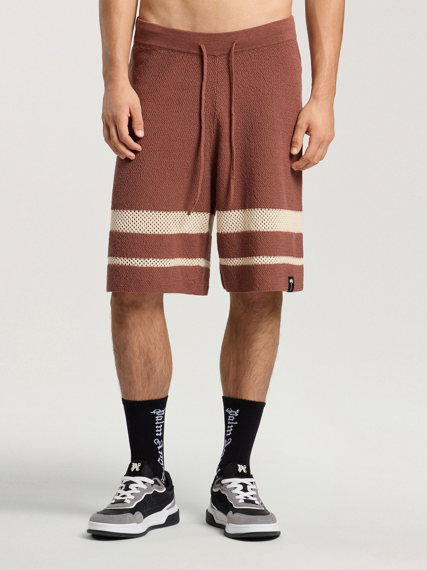 Palm Type Loose Knit Shorts PALM ANGELS Palm Type Loose Knit Shorts BROWN - KAKI PAMHM01F26KN01