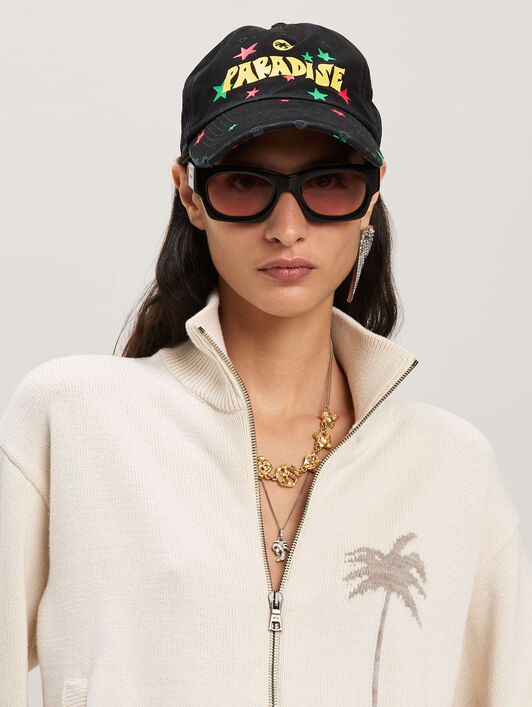 PALM ANGELS  Strickjacke mit Palme OFF WHITE - CAMEL PWHA061S25KNI001
