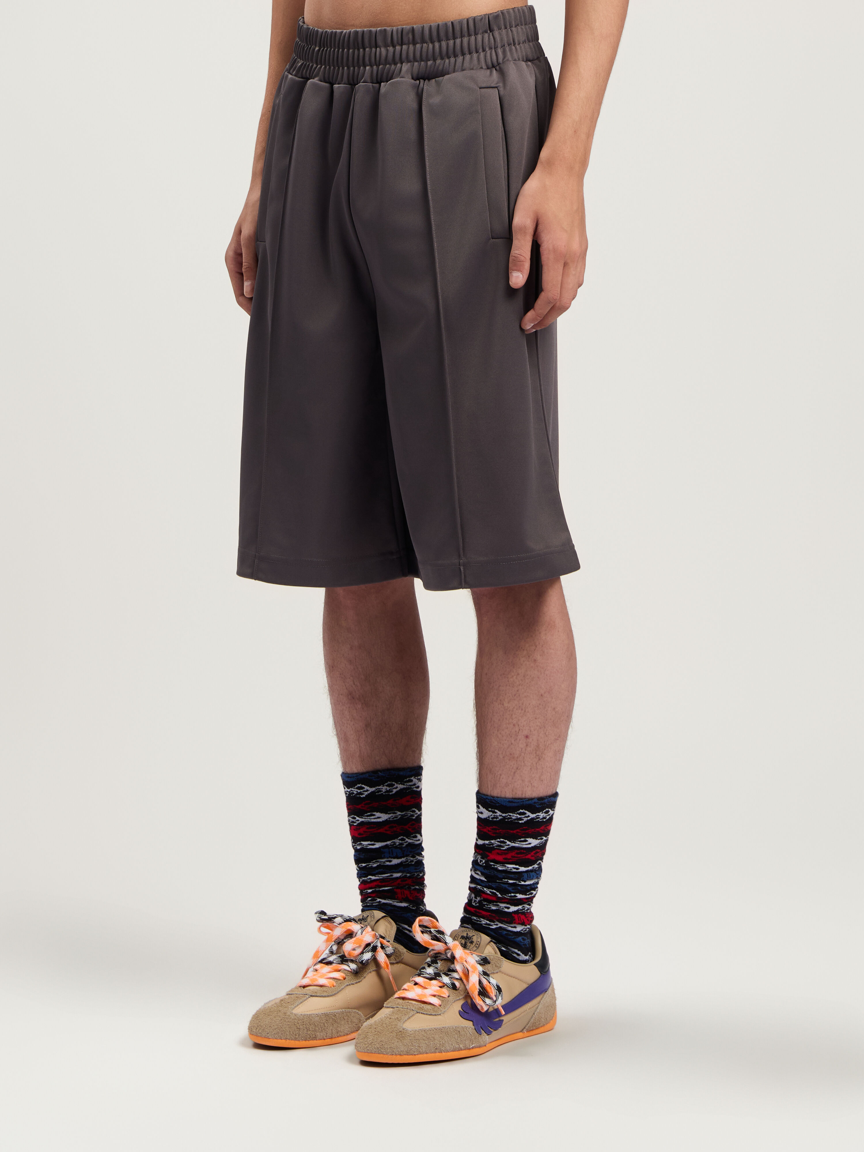 Back Curved Logo Track Shorts in DARK GREY - OFF WHITE for Men