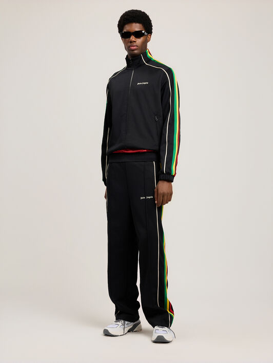 PALM ANGELS Curved Logo Swimshorts RED OFF WHITE PMFD018S26FAB001