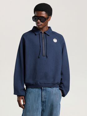 PALM ANGELS Palm Shadow Zipped Crew NAVY BLUE - OFF WHITE PAMBA10W26FL01