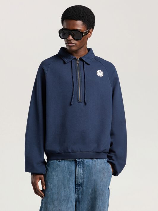 Palm Shadow Zipped Crew PALM ANGELS Palm Shadow Zipped Crew NAVY BLUE - OFF WHITE PAMBA10W26FL01
