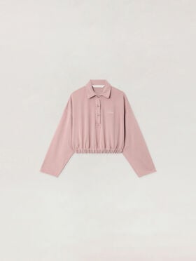 PALM ANGELS Palm Sway Cropped Long Sleeve Polo MAUVE - OFF WHITE PAWGC01F26FL01