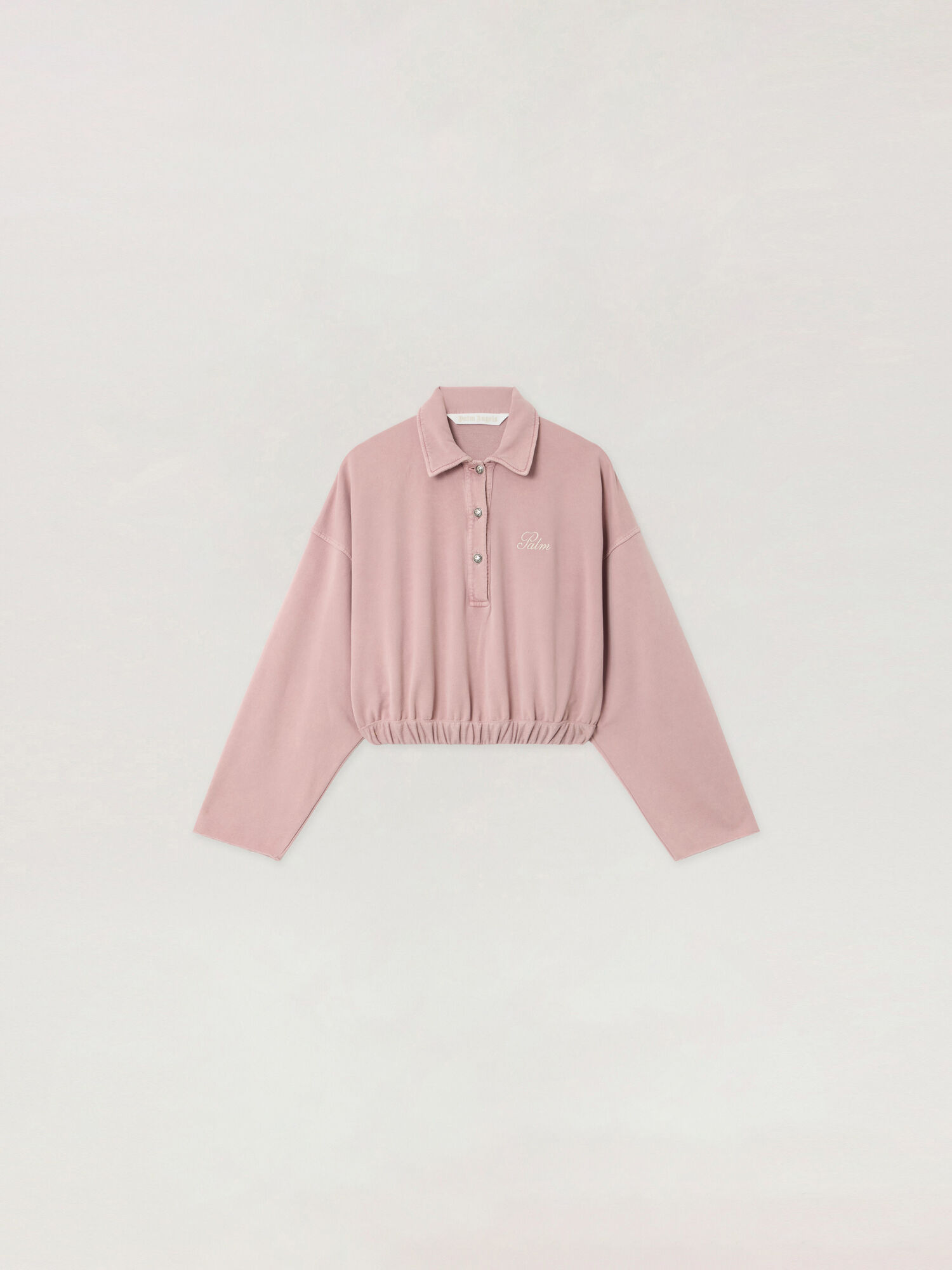 Palm Sway Cropped Long Sleeve Polo PALM ANGELS Palm Sway Cropped Long Sleeve Polo MAUVE - OFF WHITE PAWGC01F26FL01
