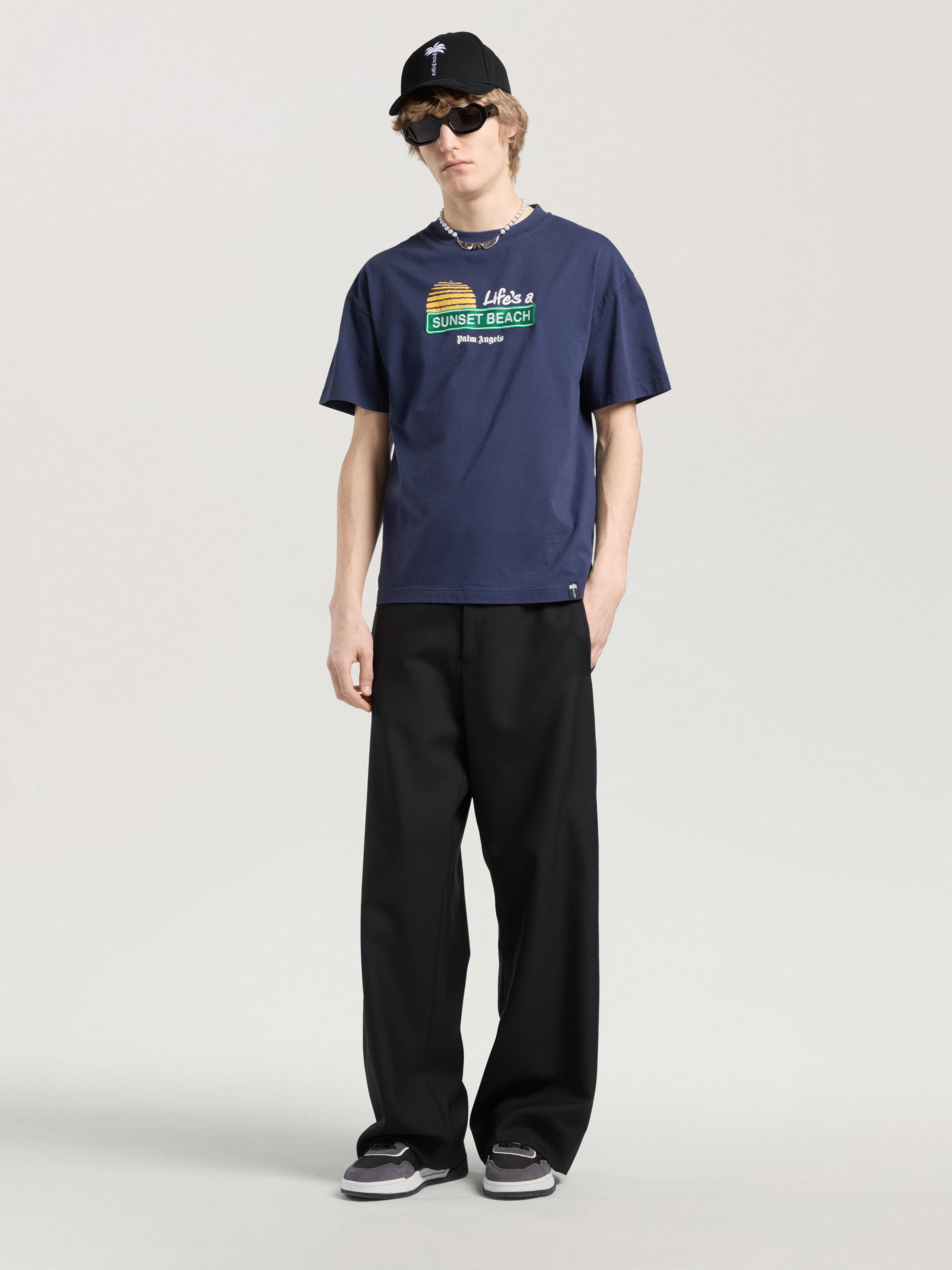 Sunset Signal Regular T-Shirt PALM ANGELS Sunset Signal Regular T-Shirt NAVY BLUE - GREEN PAMAA01W26JR11