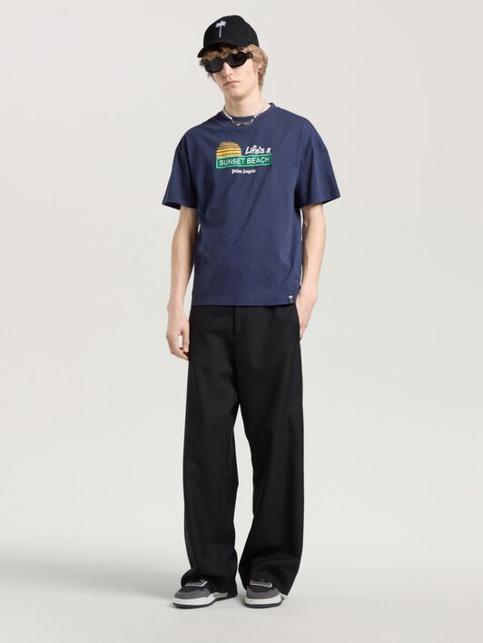 Sunset Signal Regular T-Shirt PALM ANGELS Sunset Signal Regular T-Shirt NAVY BLUE - GREEN PAMAA01W26JR11