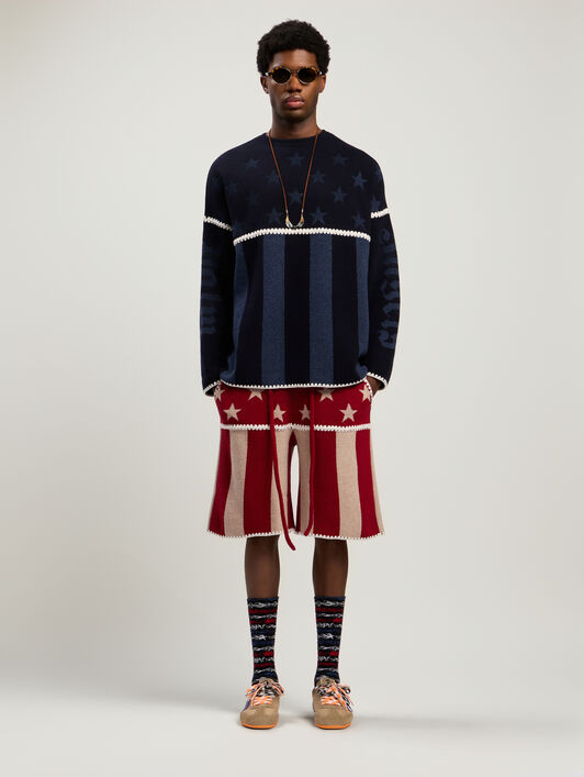 PALM ANGELS Stars&Stripes Sweater NAVY BLUE - DUSTY BLUE PMHE084F25KNI001