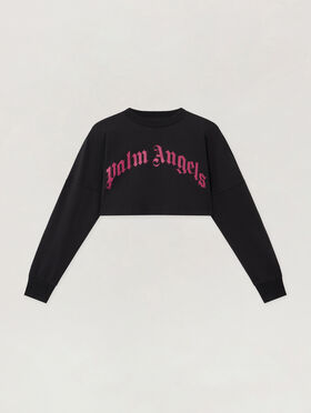 PALM ANGELS Curved Logo Crop Long Sleeve BLACK - FUCHSIA PWAB023F25JER002