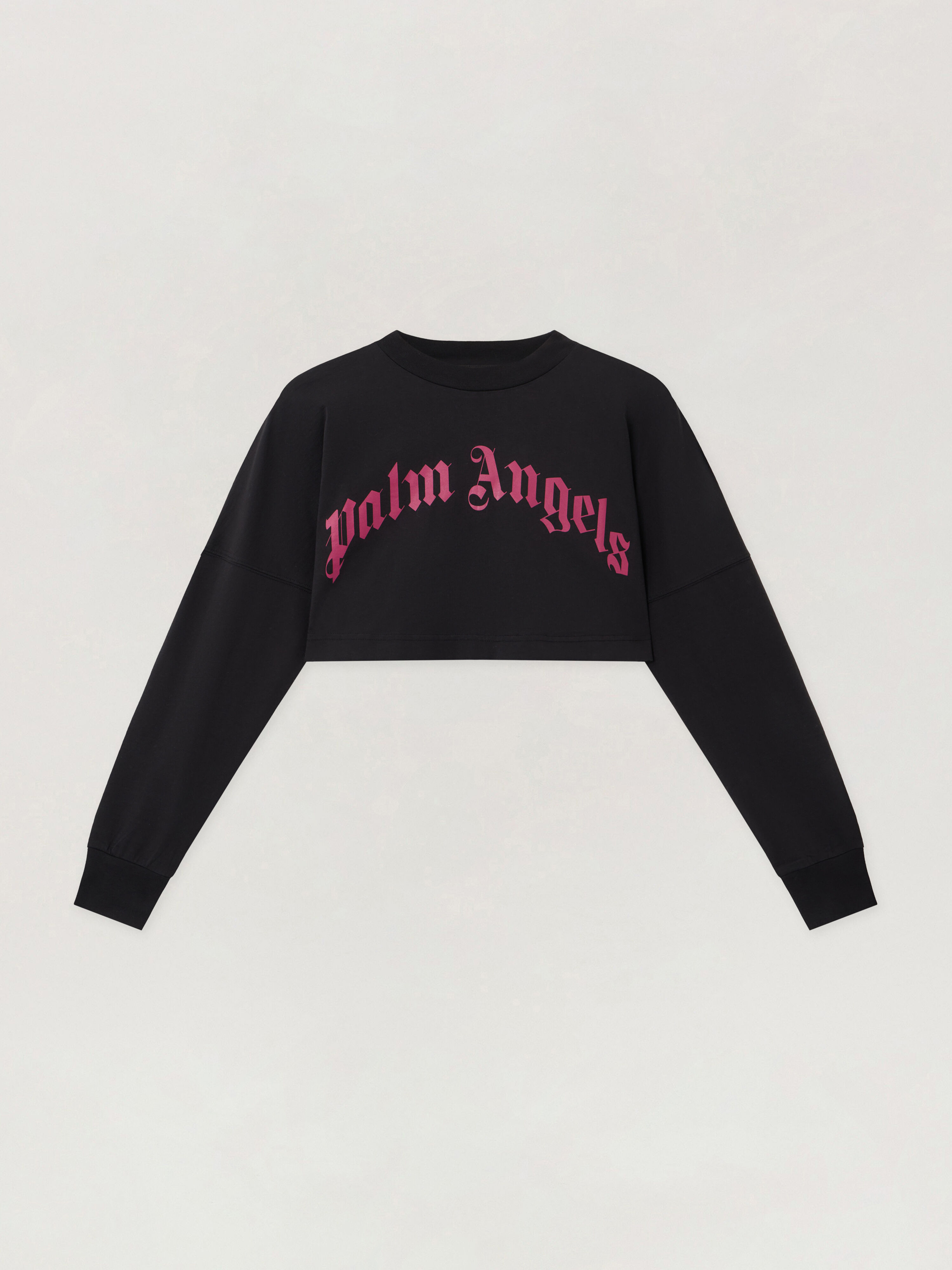 Curved Logo Crop Long Sleeve PALM ANGELS Curved Logo Crop Long Sleeve BLACK - FUCHSIA PWAB023F25JER002