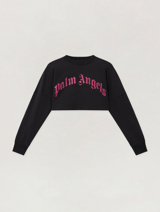 Curved Logo Crop Long Sleeve PALM ANGELS Curved Logo Crop Long Sleeve BLACK - FUCHSIA PWAB023F25JER002