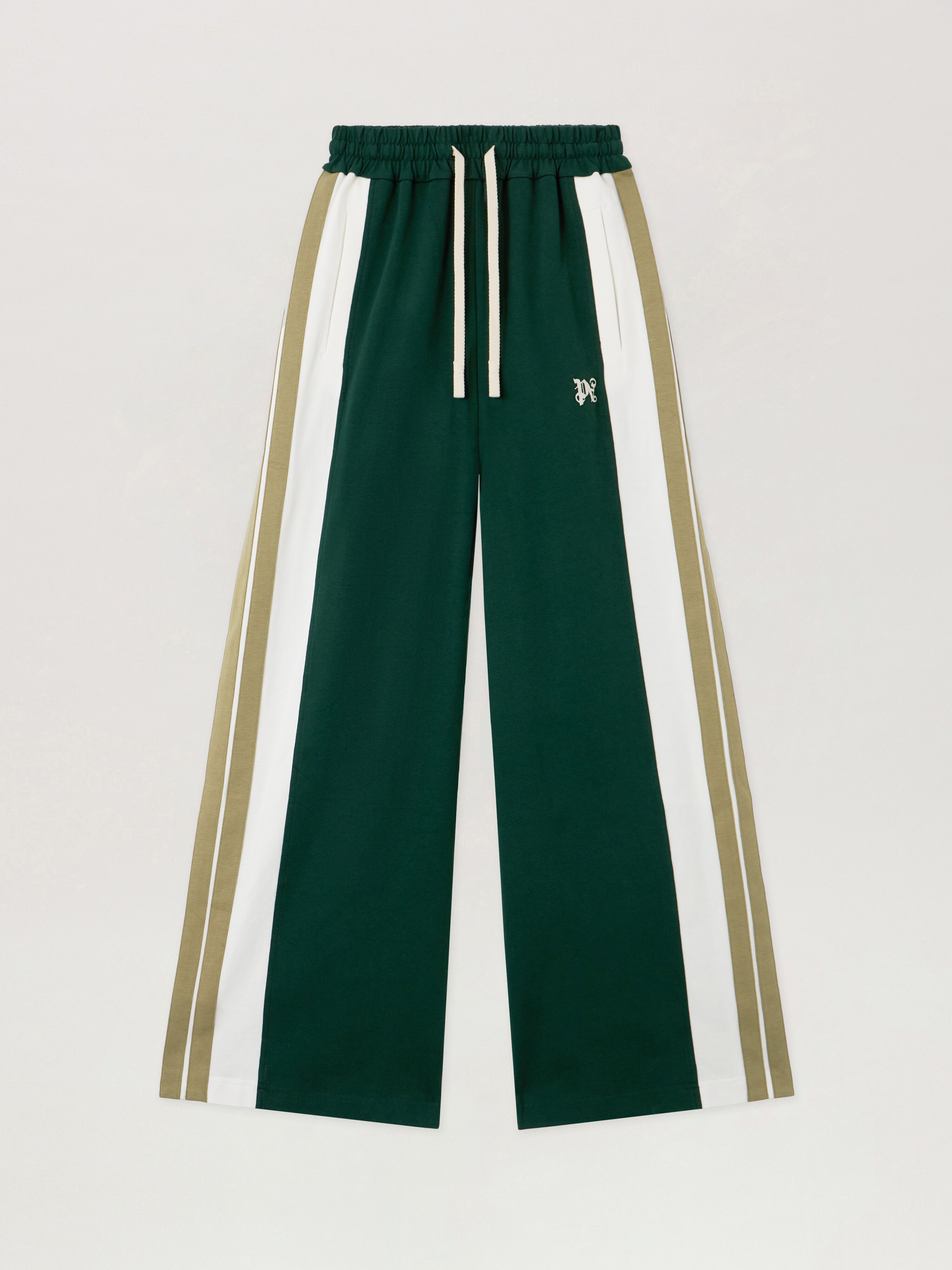 Monogram Colorblock Sweatpant PALM ANGELS Monogram Colorblock Sweatpant DARK GREEN - OFF WHITE PWCH028F25FAB001