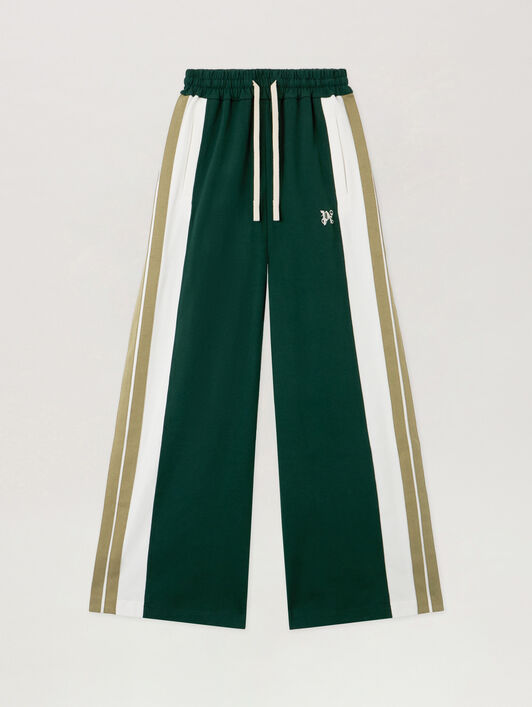Monogram Colorblock Sweatpant PALM ANGELS Monogram Colorblock Sweatpant DARK GREEN - OFF WHITE PWCH028F25FAB001