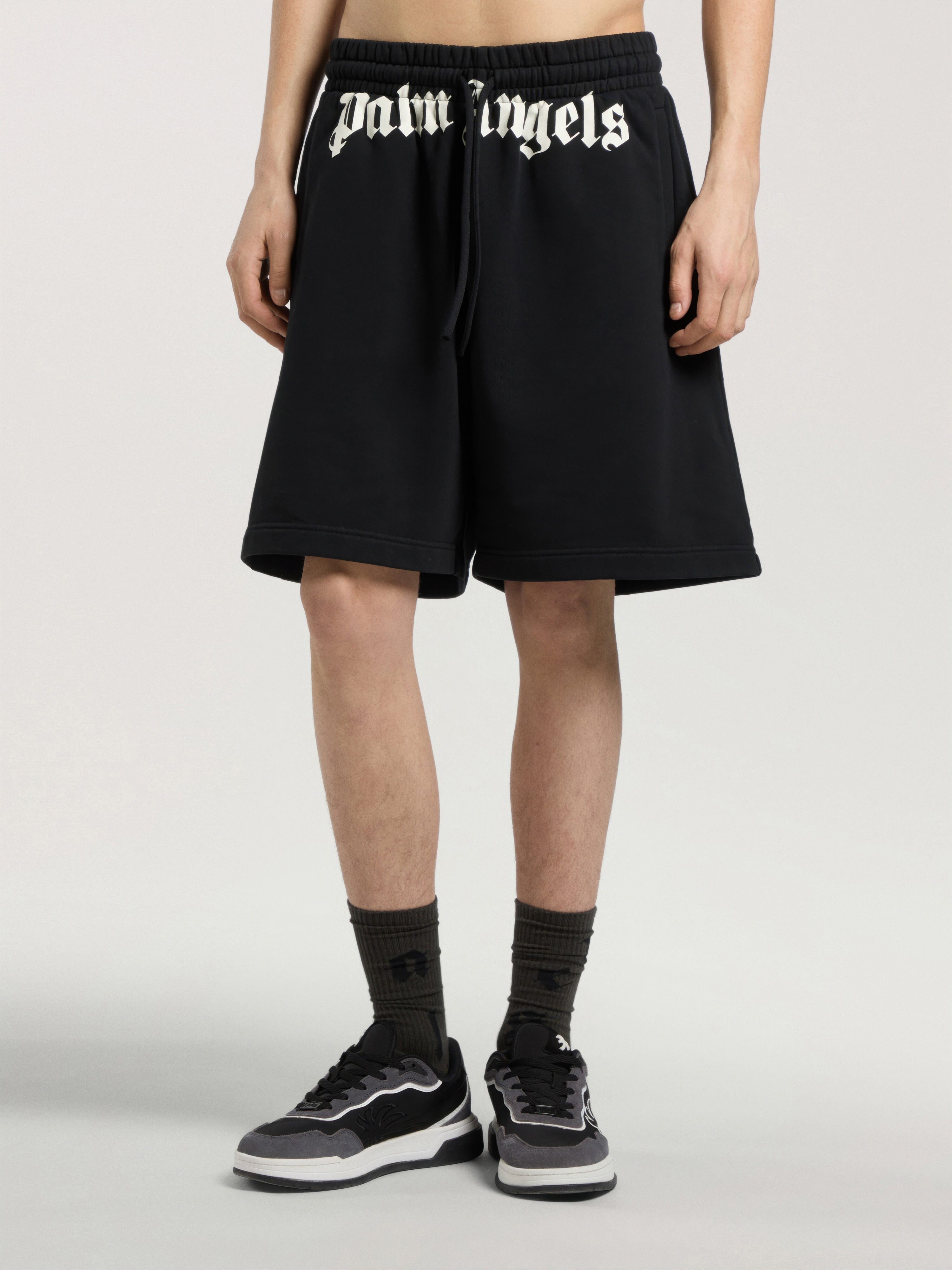 Waist Logo Sweatshorts PALM ANGELS Waist Logo Sweatshorts BLACK - OFF WHITE PAMCV01F26FL01