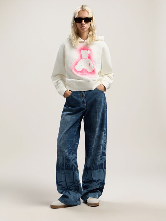 Spray Bear Fitted Hoody PALM ANGELS Spray Bear Fitted Hoody OFF WHITE - FUCHSIA FLUO PWBB069F25FLE001