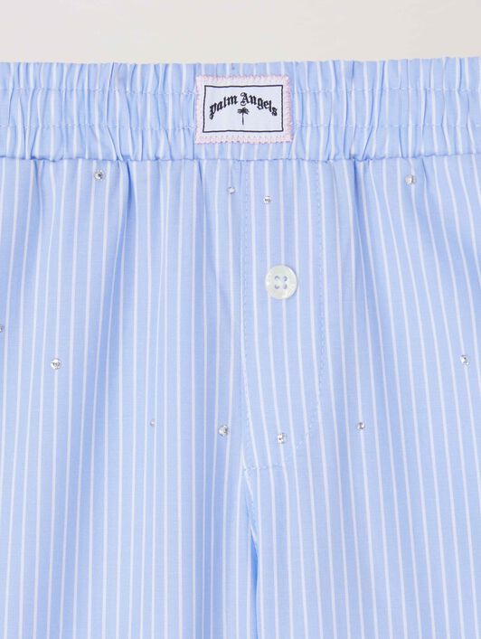 PALM ANGELS  Rheinstone striped wide pants DUSTY BLUE - WHITE PGCA021S25FAB001