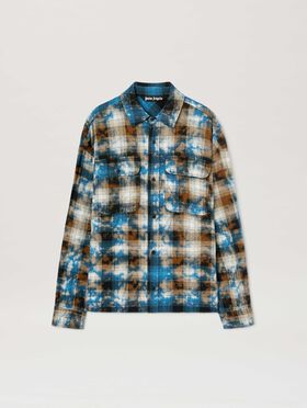 PALM ANGELS  Curved logo Faded tartan shirt BROWN - DARK BROWN PWJA035S25LEA001