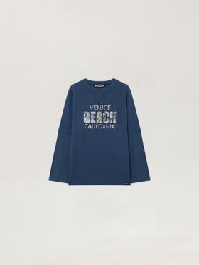 PALM ANGELS Cali Vibes Layered Tee L/S NAVY BLUE - OFF WHITE PAMAB03F26JR01