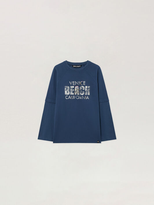 PALM ANGELS Cali Vibes Layered Tee L/S NAVY BLUE - OFF WHITE PAMAB03F26JR01