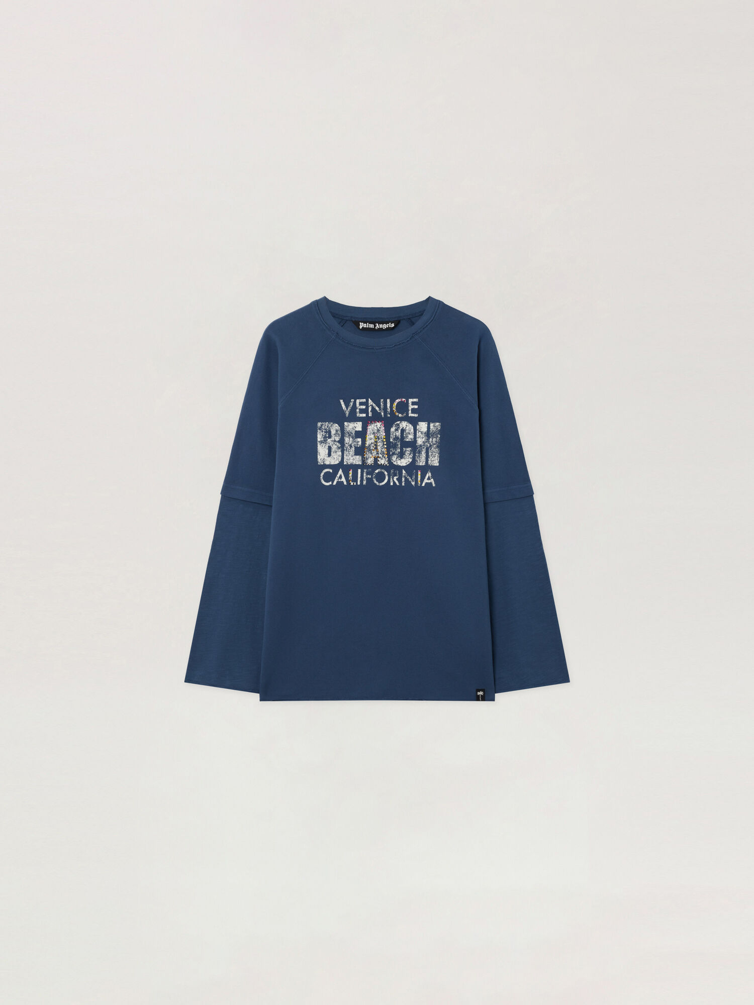 PALM ANGELS Cali Vibes Layered Tee L/S NAVY BLUE - OFF WHITE PAMAB03F26JR01