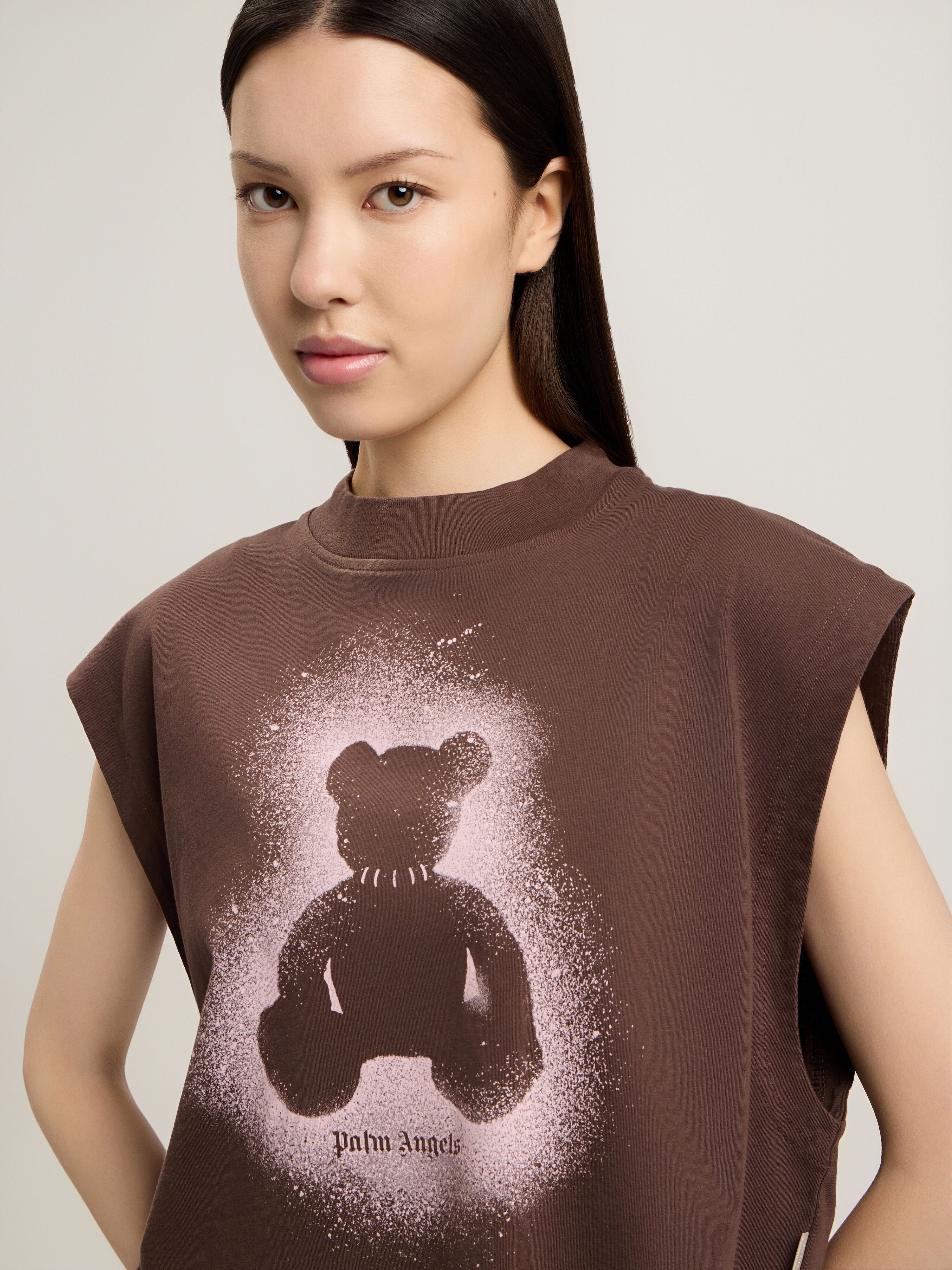 PALM ANGELS Spray Bear Boxy Tank Top BROWN PINK PWAC022S26JER001