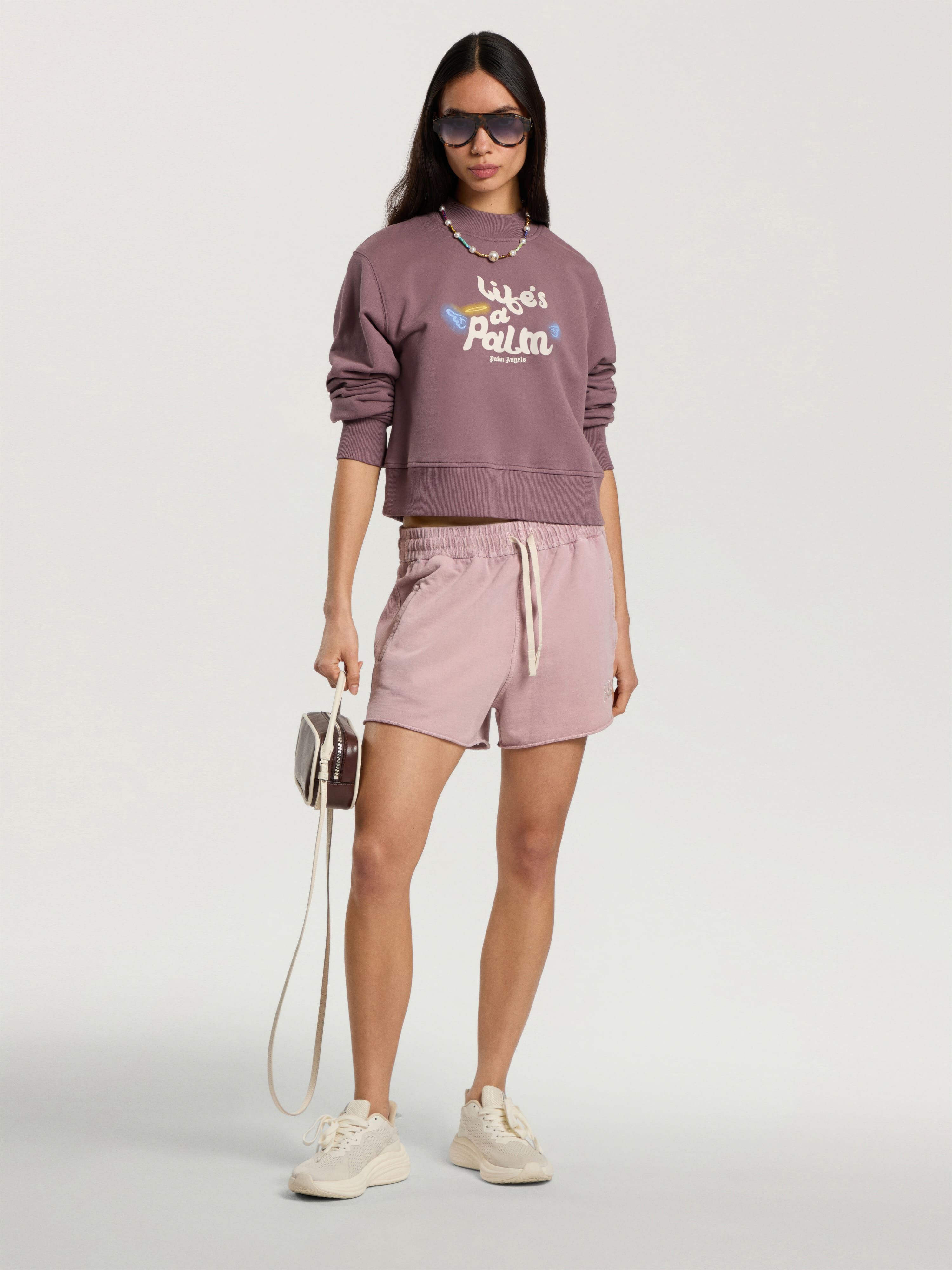 PALM ANGELS Life's A Beach Cropped Sweatshirt MAUVE - ROSE PINK PAWBA04F26FL01