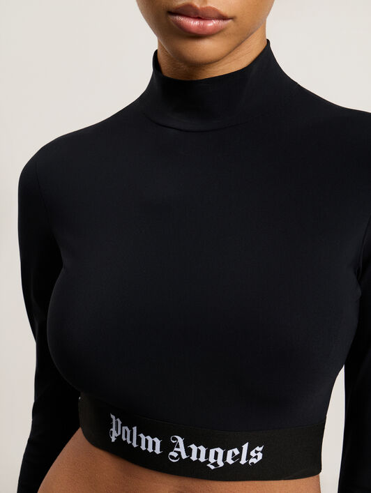 PALM ANGELS Classic Logo Mockneck Top BLACK WHITE PWVO014C99FAB001