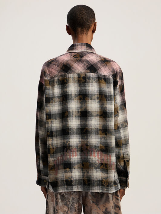 Curved Logo Coated Checkshirt PALM ANGELS Curved Logo Coated Checkshirt BLACK - PINK PWGE029F25FAB001