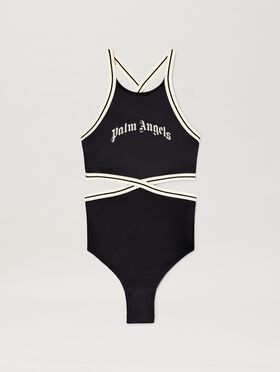 PALM ANGELS  Track swimsuit BROWN - DARK BROWN PWJA035S25LEA001
