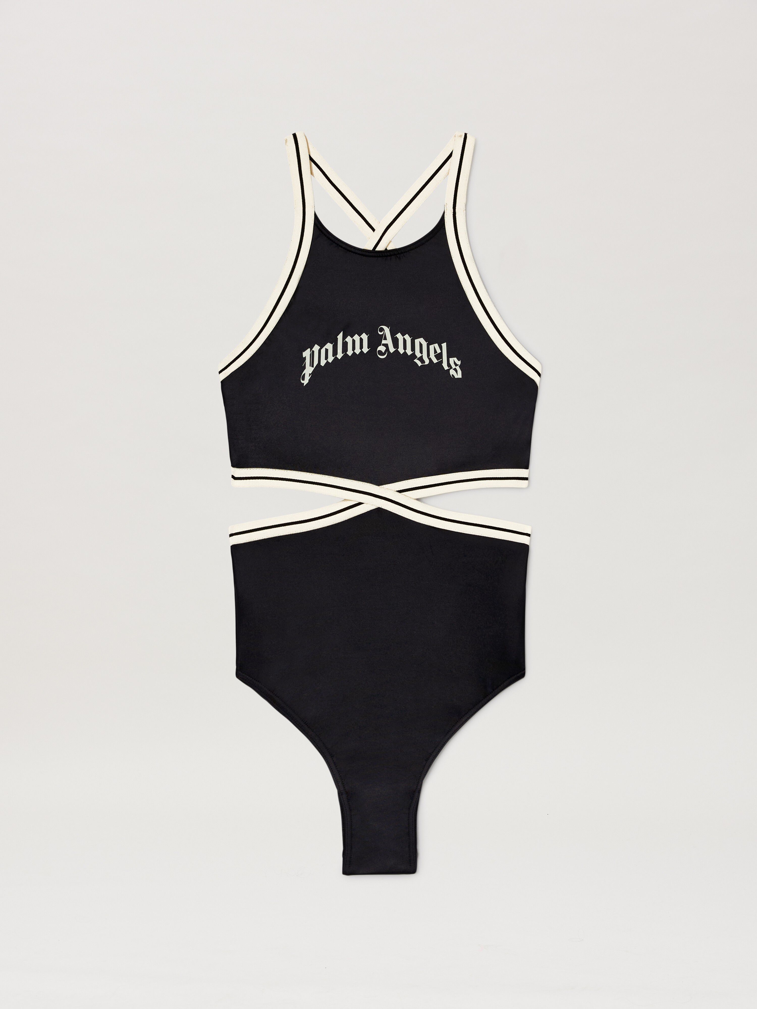 PALM ANGELS  Track swimsuit NERO - OFF WHITE PWFC014S25FAB001