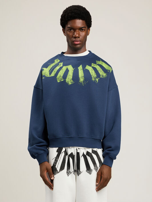 PALM ANGELS Big Neck Logo Loose Sweatshirt NAVY BLUE LIME PMBA08JS26FLE001