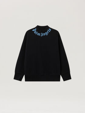 PALM ANGELS Neck Logo Reg.Crewneck BLACK - LIGHT BLUE PBBA012F25FLE002