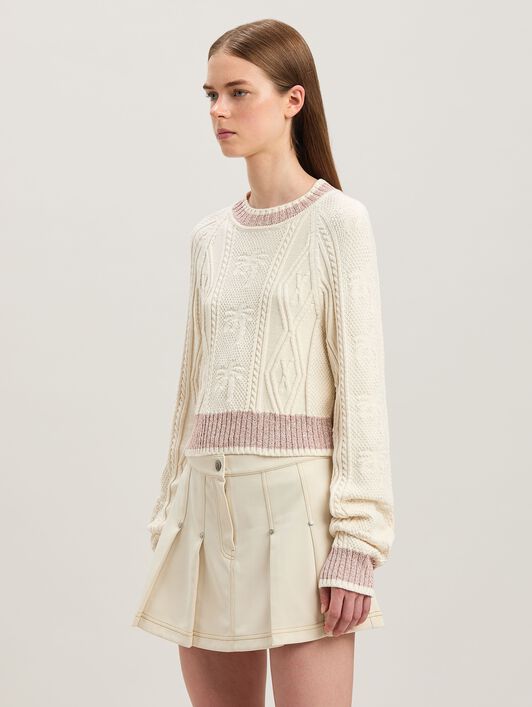 PALM ANGELS  Curved logo sweater OFF WHITE - FUCHSIA PWHE075S25KNI001
