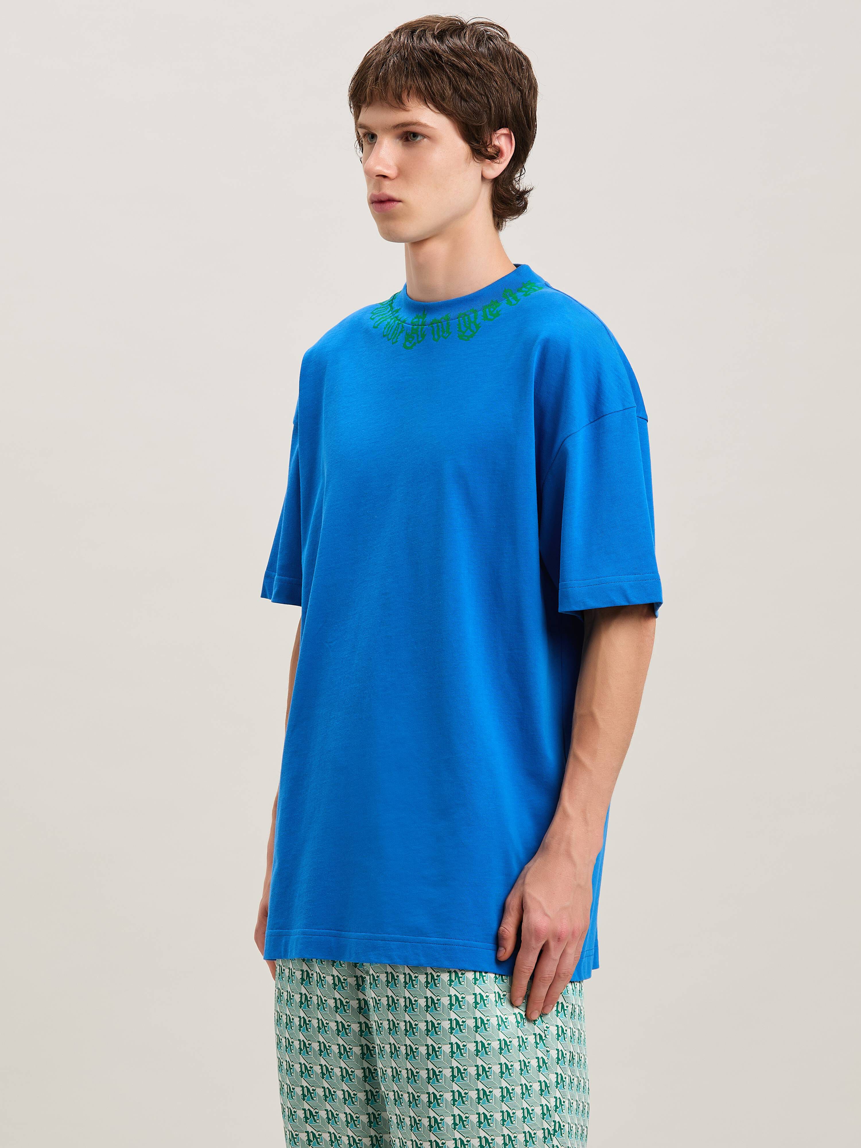 PALM ANGELS  Flame logo T-shirt BLUE - GREEN PMAA001S25JER002