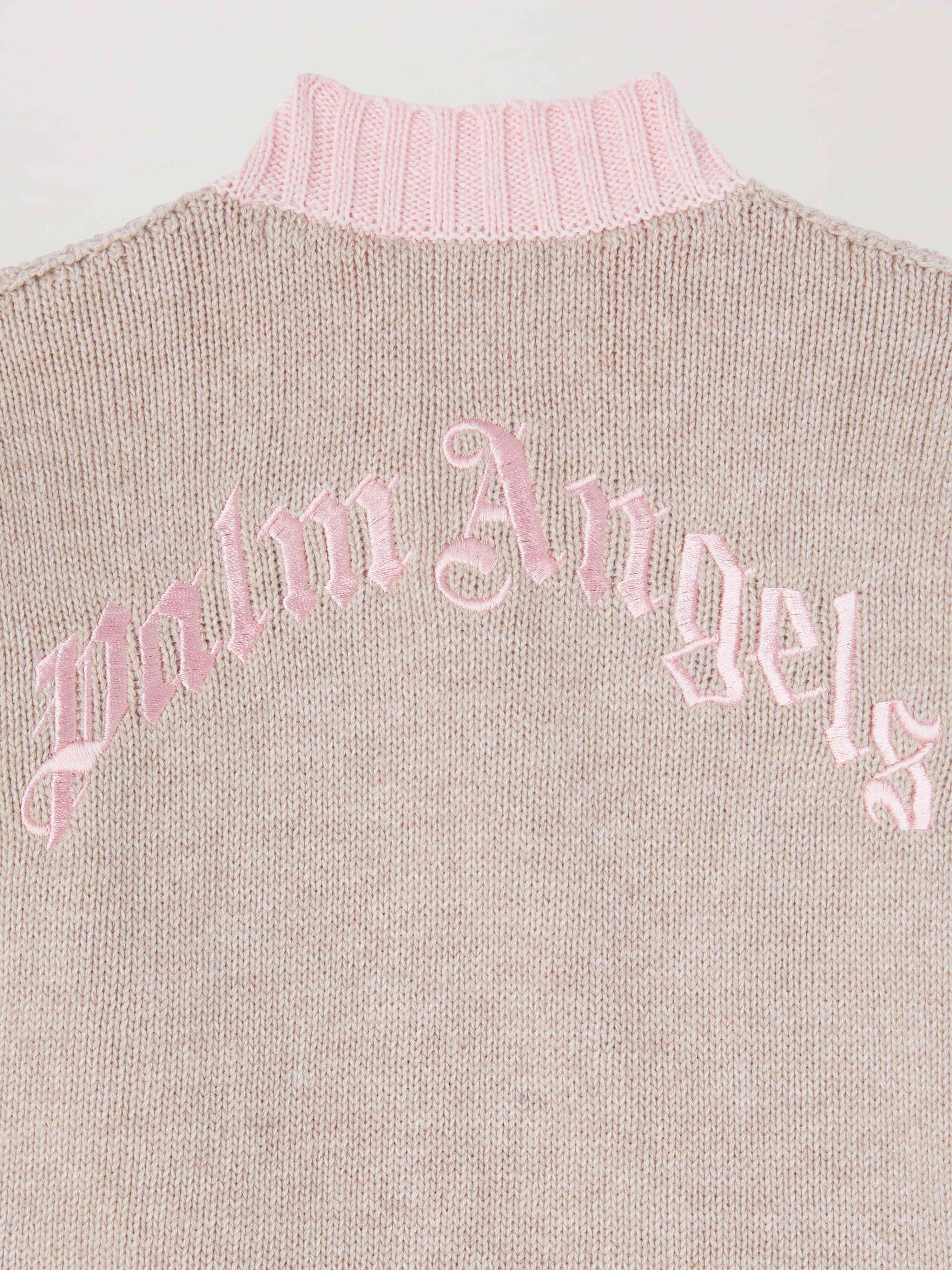 PALM ANGELS  Curved Logo knit cardigan TAUPE LIGHT PINK PGXK001S25KNI001