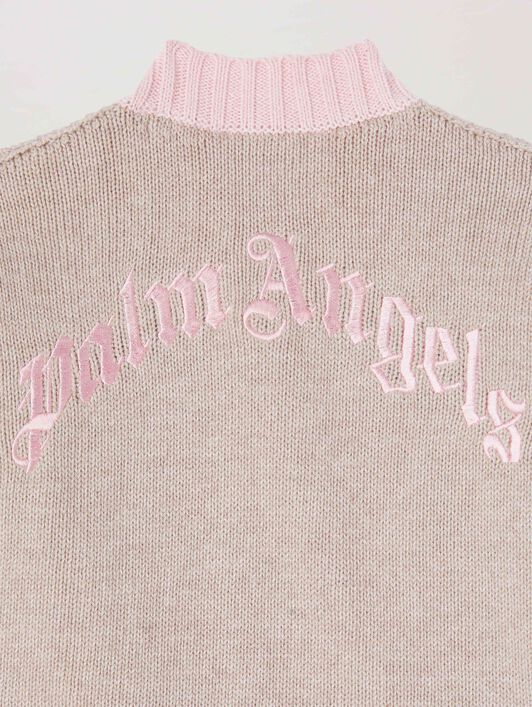 Curved Logo knit cardigan PALM ANGELS Curved Logo knit cardigan TAUPE LIGHT PINK PGXK001S25KNI001