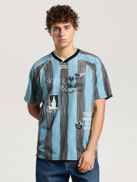 PALM ANGELS Soccer Cali Regular T-Shirt BLACK - BLUE PAMAA09F26JR01
