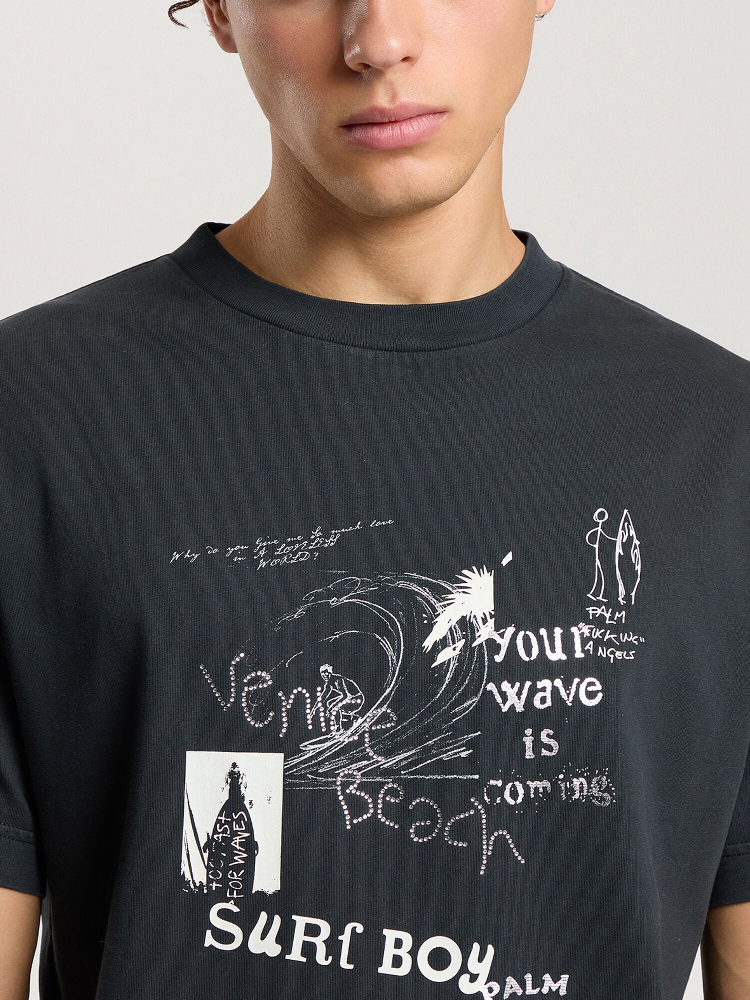 Surf Boy Regular T-Shirt PALM ANGELS Surf Boy Regular T-Shirt ANTHRACITE - BLACK PAMAA01F26JR07