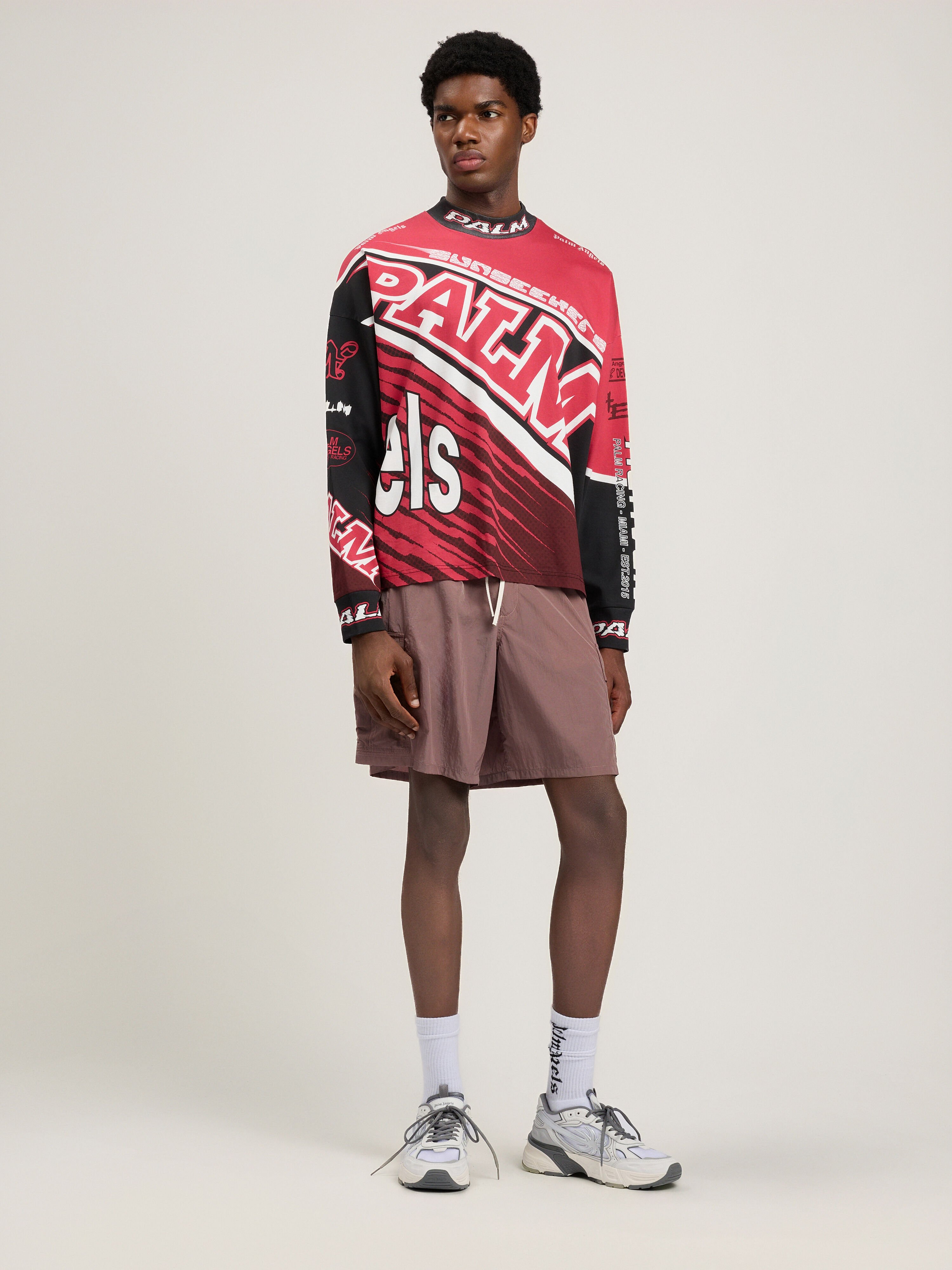 Racing Loose Long-Sleeved T-Shirt in RED BLACK for Men | Palm Angels®